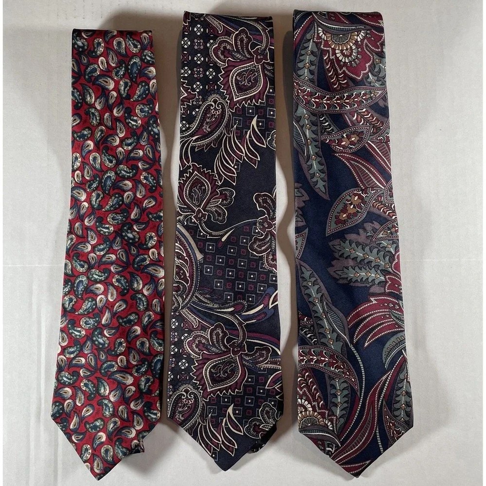 Lot of 3 Stafford Men's Neckties Premium Silk Blend Paisley and‎ Patterned Ties